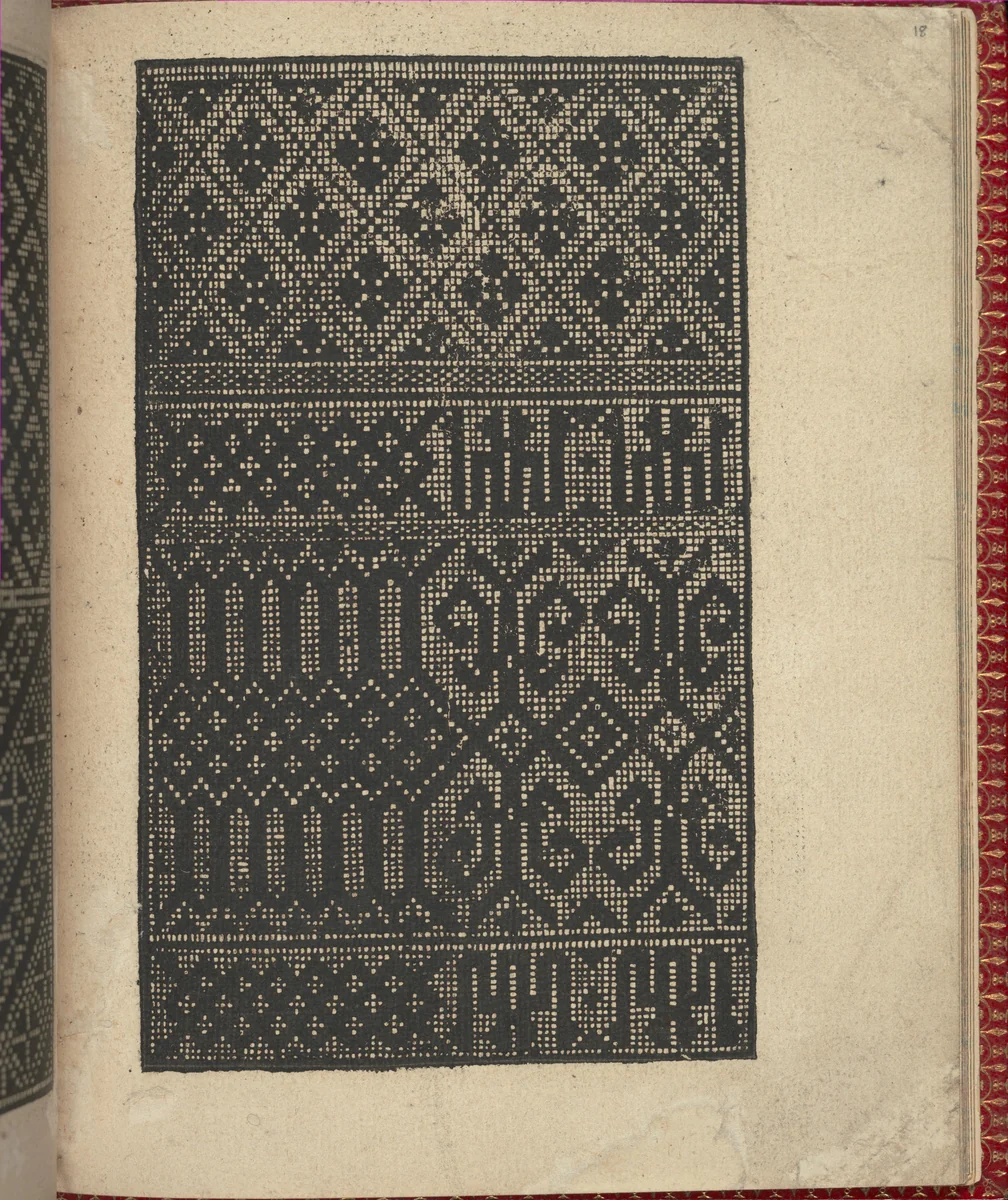Ce est ung tractat de la noble art de leguille ascavoir ouvraiges de spaigne... page 18 (recto) by Willem Vosterman, book, 1527-1540