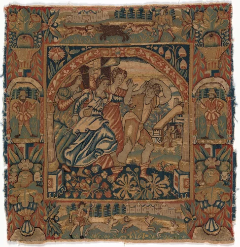 "The Prodigal Son Driven Out by Harlots" from a set of six of The Parable of the Prodigal Son by Anonymous Workshop, textile, 1600-1615