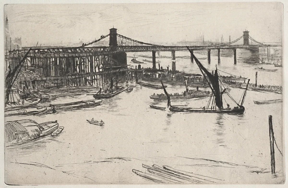 Old Hungerford Bridge by James McNeill Whistler, print, 1861