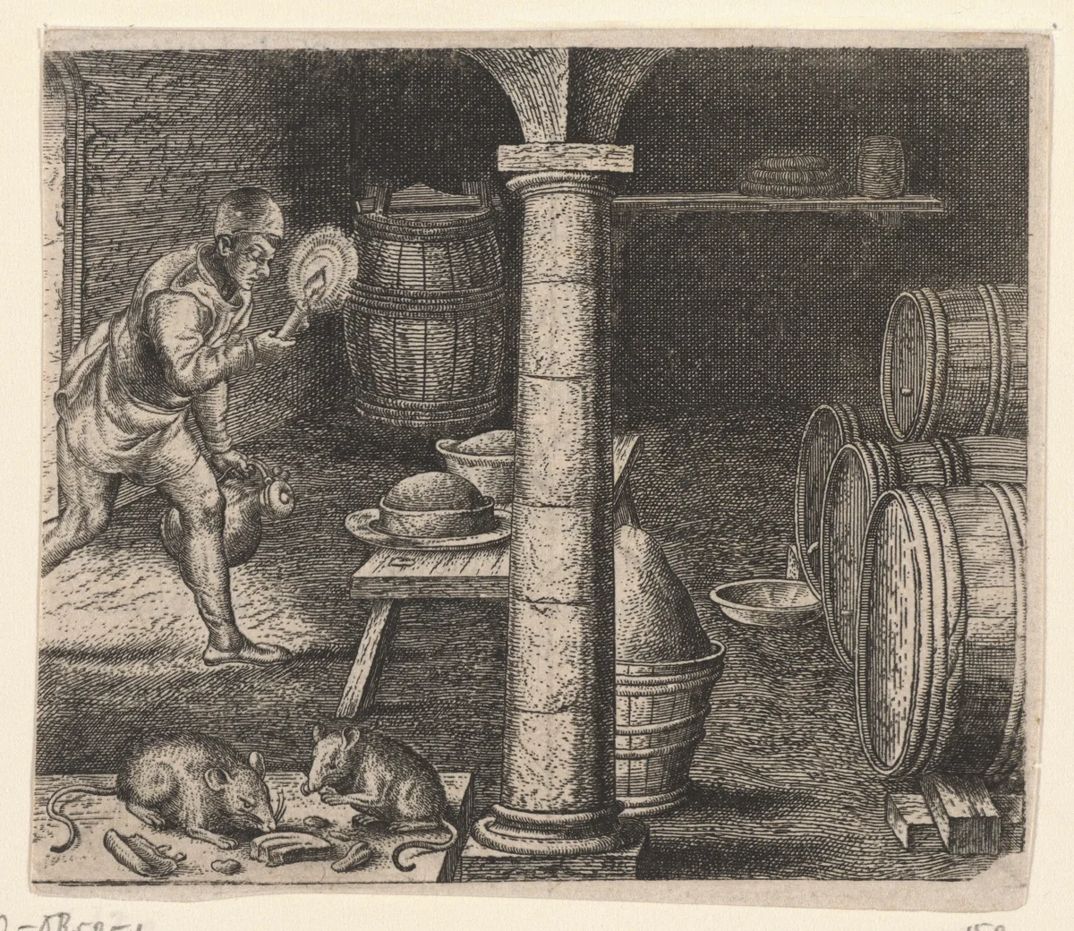 Fabel van de twee muizen by Aegidius Sadeler, print, 1608