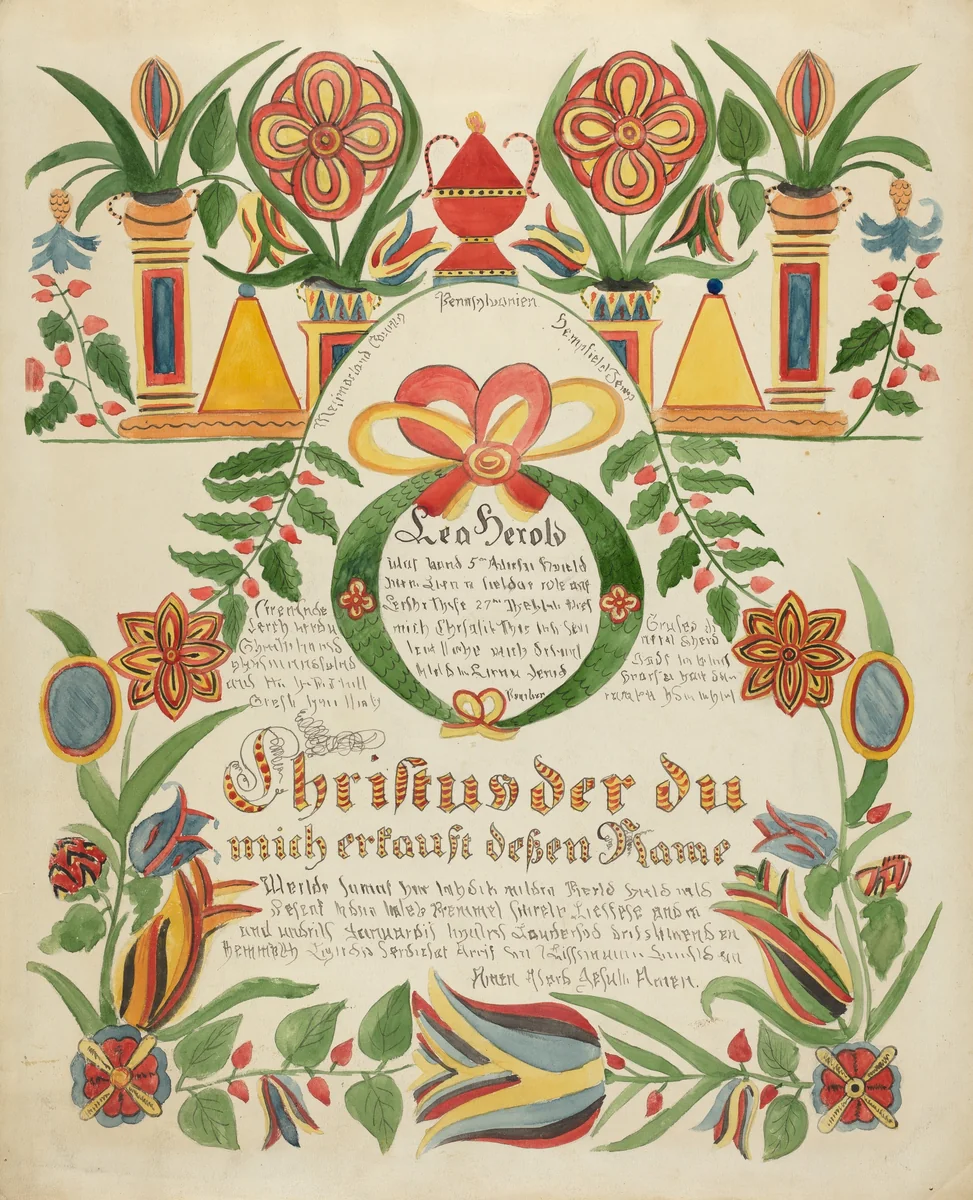 Baptismal Certificate by Ralph Atkinson, index of american design, 1936