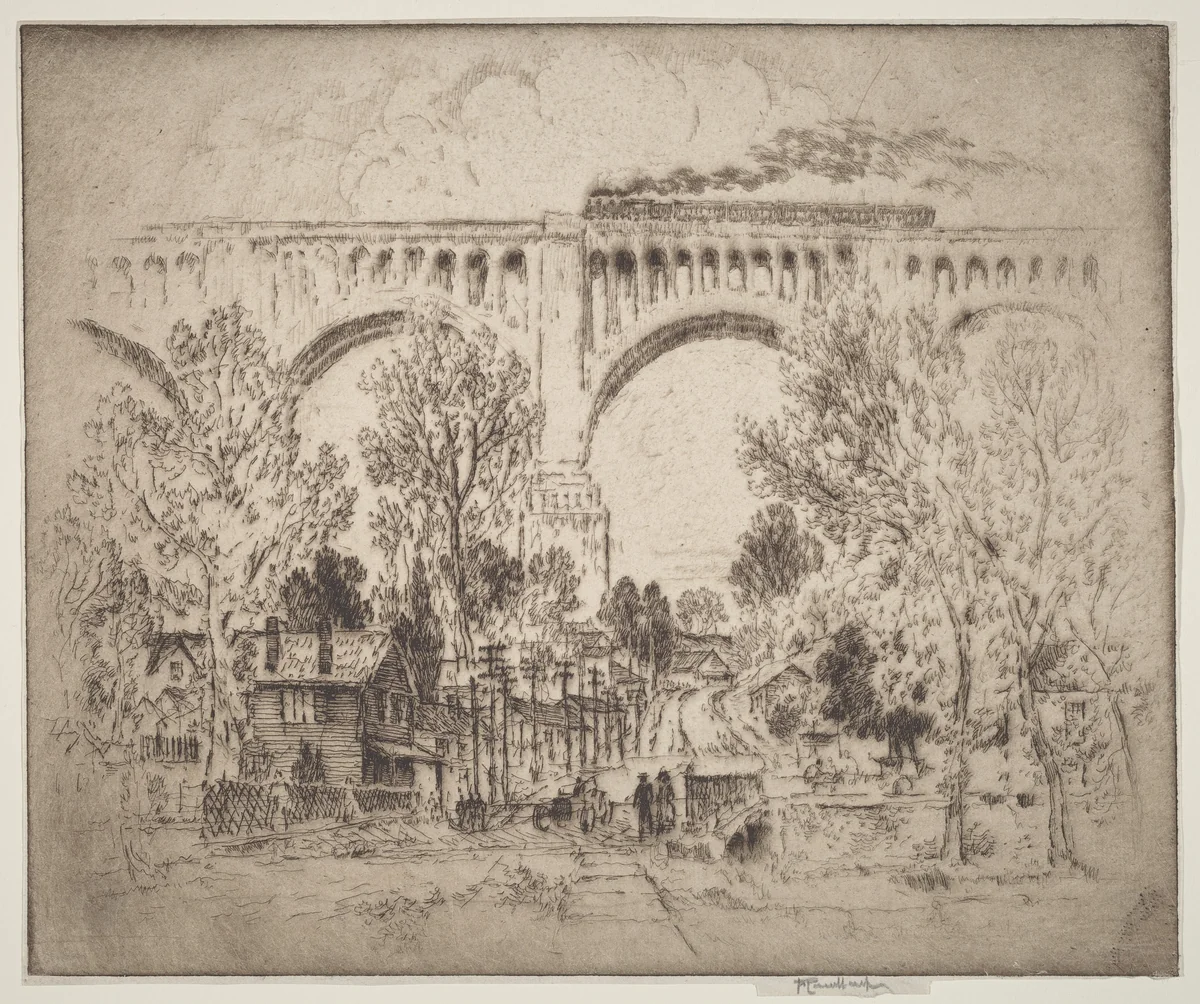 The Viaduct, D., L. & W. at Nicholson, Pa. by Joseph Pennell, print, 1919