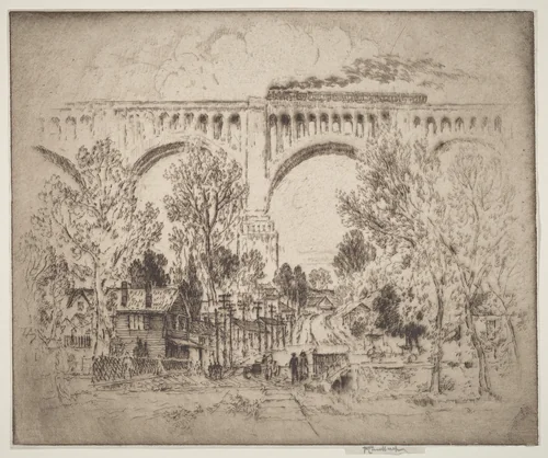 The Viaduct, D., L. & W. at Nicholson, Pa. by Joseph Pennell, print, 1919
