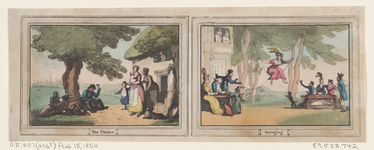 The Tinker and Swinging by Thomas Rowlandson, print, 1800
