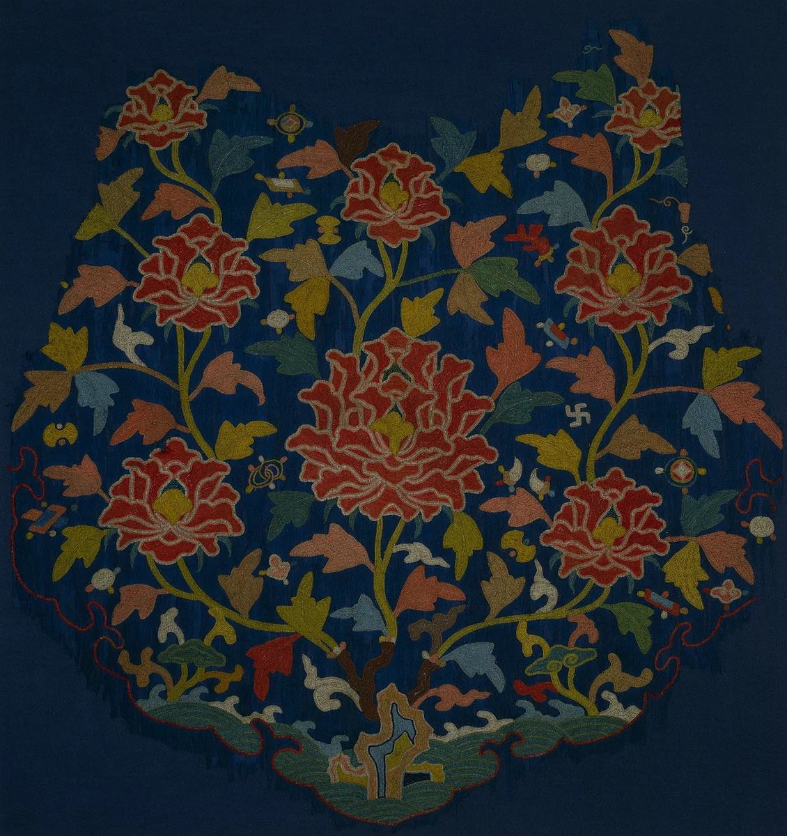 Embroidery from a Cloud Collar: Ocean, Rocks, and Peonies by Unknown, textile, 1300-1399