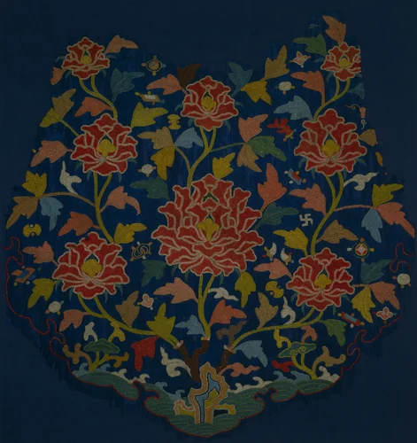 Embroidery from a Cloud Collar: Ocean, Rocks, and Peonies by Unknown, textile, 1300-1399