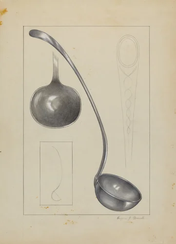 Silver Gravy Ladle by Eugene Barrell, index of american design, 1935-1942