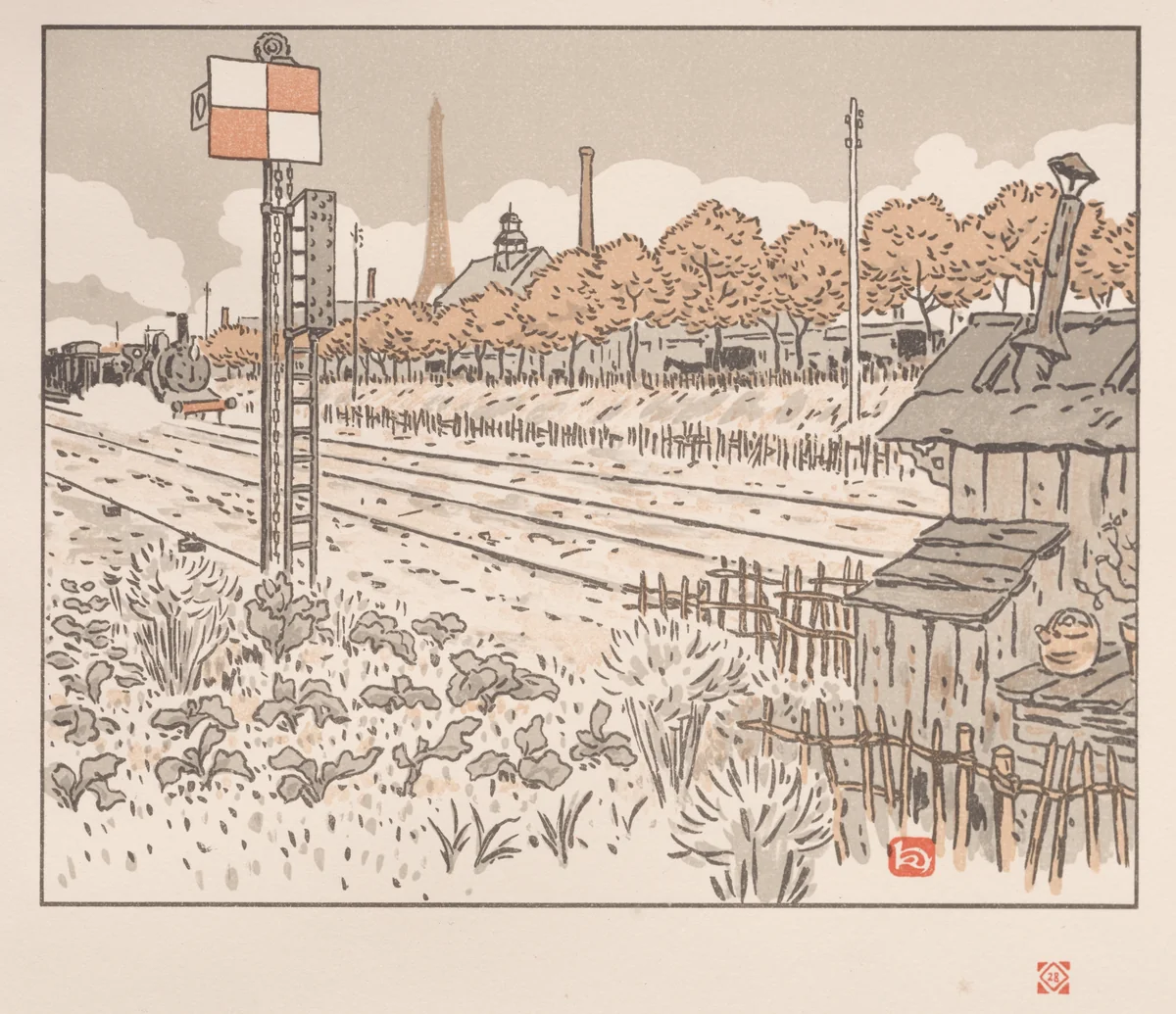 Thirty-Six Views of the Eiffel Tower: From the Quai de Javel (Switchman's Shanty) by Henri Rivière, print, 1902