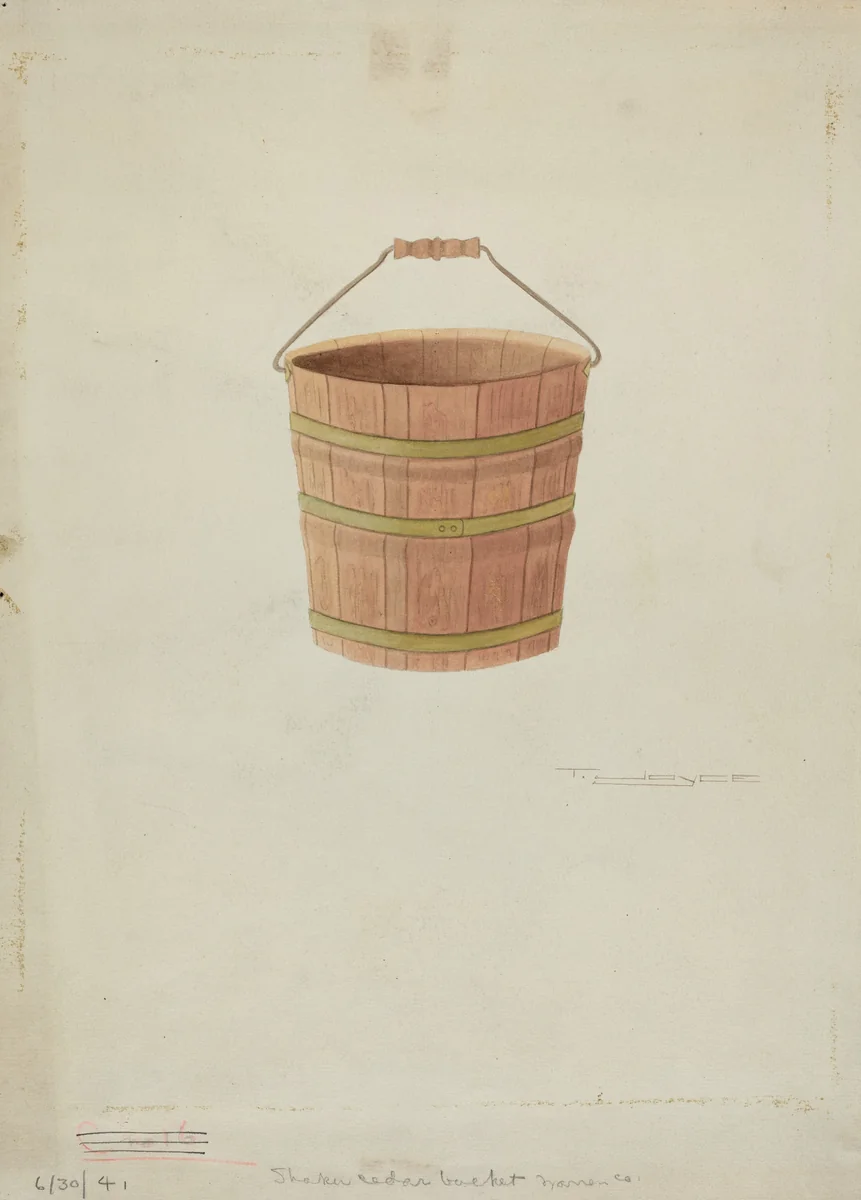 Shaker Cedar Bucket by T. Joyce, index of american design, 1941