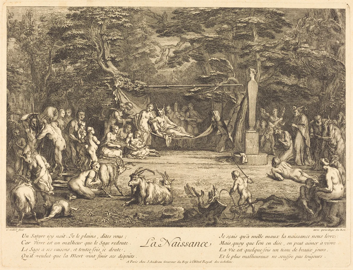La Naissance (Birth) by Claude Gillot, print, 1673-1722