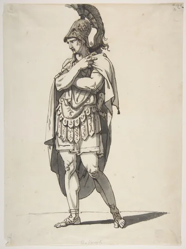 Standing Warrior by Bartolomeo Pinelli, drawing, 1795-1835