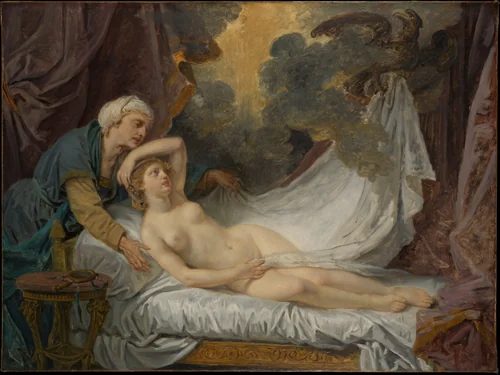 Aegina Visited by Jupiter by Jean-Baptiste Greuze, painting, 1767-1769