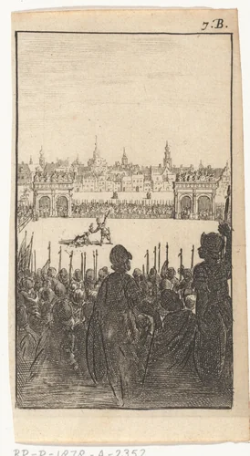 Gevecht tussen twee gewapende mannen by Abraham Dircksz. Santvoort, print, 1667