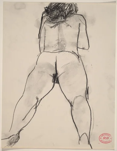 Untitled [nude resting on floor seen from above and behind] by Richard Diebenkorn, drawing, 1955-1967