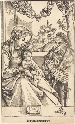 The Virgin and Child Adored by Frederic the Wise of Saxony by Lucas Cranach, print, 1472-1553