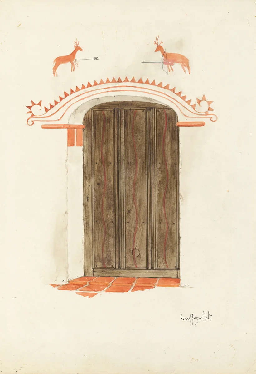 Restoration Drawing: Wall Decoration Over Doorway, Facade of Mission-House by Geoffrey Holt, index of american design, 1937
