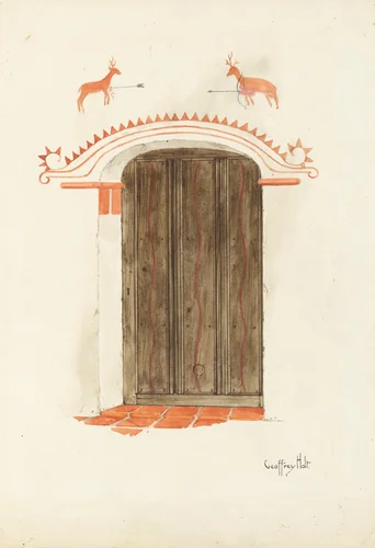 Restoration Drawing: Wall Decoration Over Doorway, Facade of Mission-House by Geoffrey Holt, index of american design, 1937