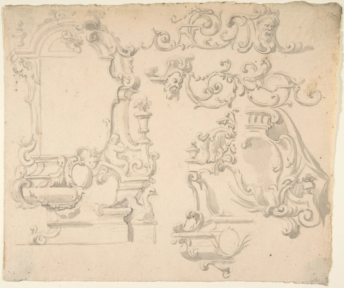 Designs for Wall Ensemble with Scroll and Grotesque Motifs by anonymous, drawing, 1700-1780