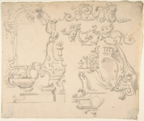 Designs for Wall Ensemble with Scroll and Grotesque Motifs by anonymous, drawing, 1700-1780