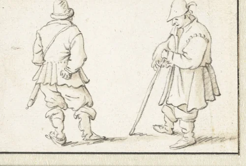 Twee staande mannen by Herman Saftleven, drawing, 1619-1685