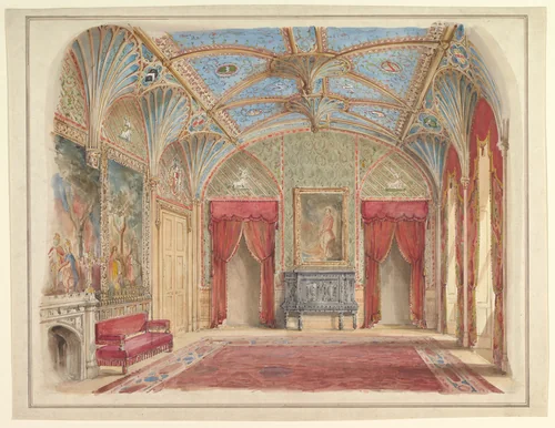 Design for the Decoration of the Drawing Room at Eastnor Castle, Herefordshire by John Gregory Crace, drawing, 1845-1855