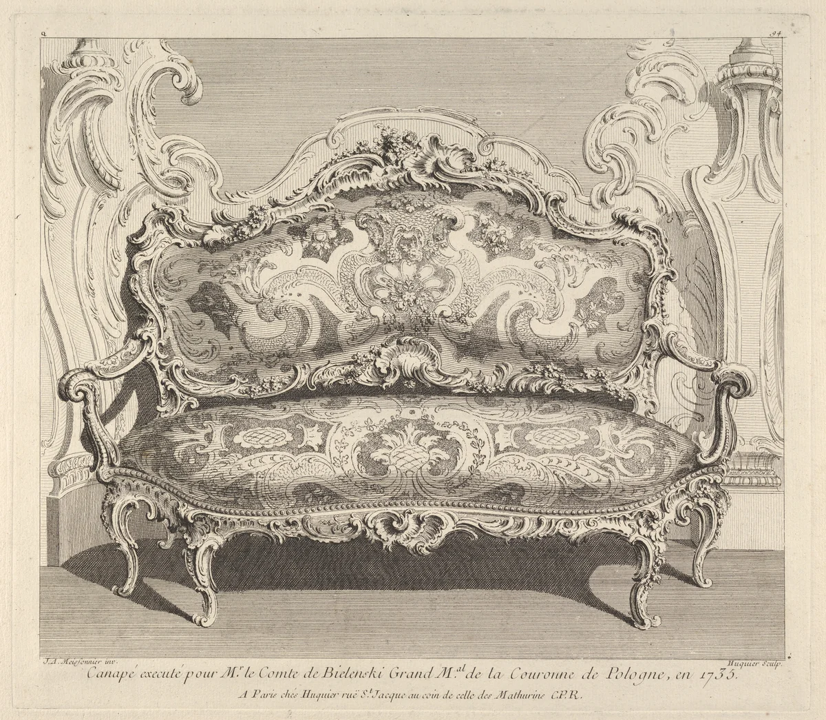 Canapé executé pour Mr. le Comte de Bielenski, from 'Oeuvre de Juste Aurele Meissonnier' by Juste Aurèle Meissonnier, print, 1742-1748