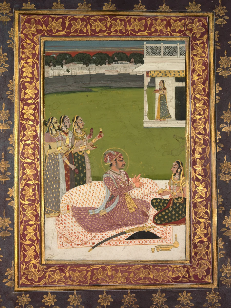 Portrait of Maharaja Savant Singh with Consort, Bani Thani by Nihal Chand, painting, 1748-1757