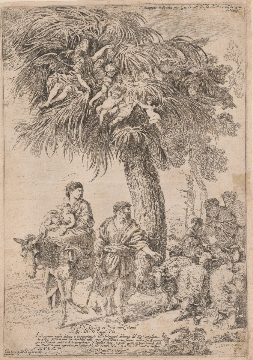 The Flight into Egypt by Giovanni Benedetto Castiglione; Domenico de Rossi, print, 1640-1645