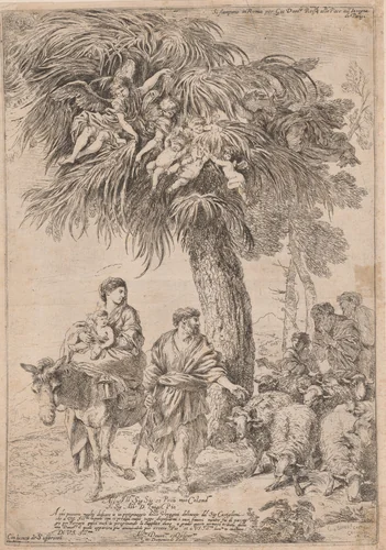 The Flight into Egypt by Giovanni Benedetto Castiglione; Domenico de Rossi, print, 1640-1645