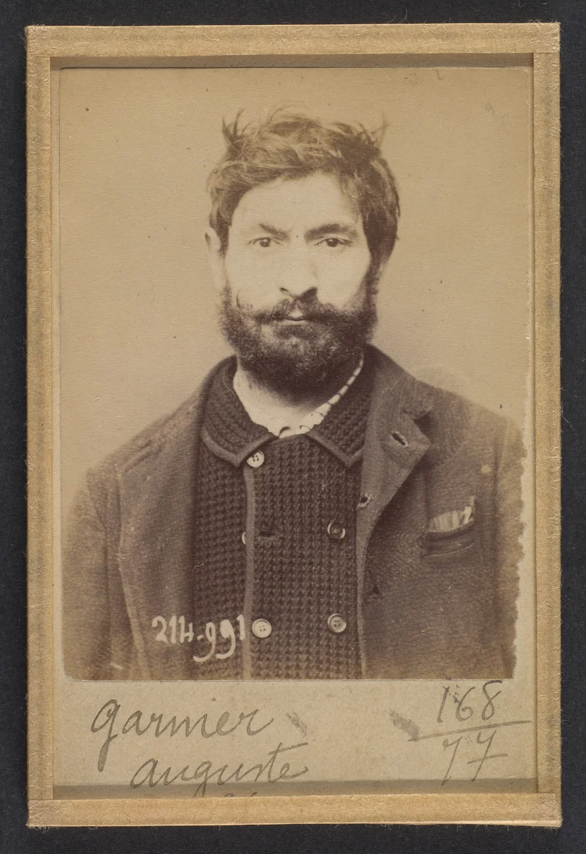 Garnier. Auguste. 34 ans, né à Périgny (Côte-d'Or). Journalier. Anarchiste. 2/3/94. by Alphonse Bertillon, photograph, 1894