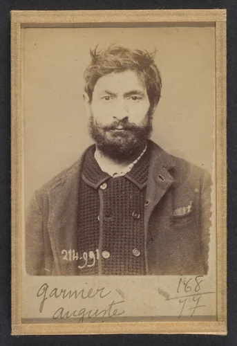 Garnier. Auguste. 34 ans, né à Périgny (Côte-d'Or). Journalier. Anarchiste. 2/3/94. by Alphonse Bertillon, photograph, 1894