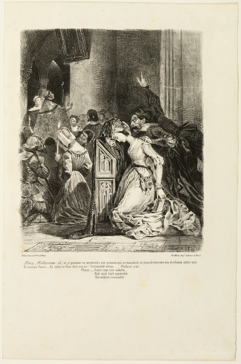 Marguerite at the Church, from Faust by Eugène Delacroix, print, 1828