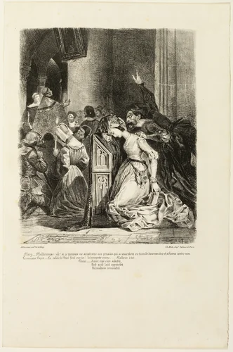 Marguerite at the Church, from Faust by Eugène Delacroix, print, 1828