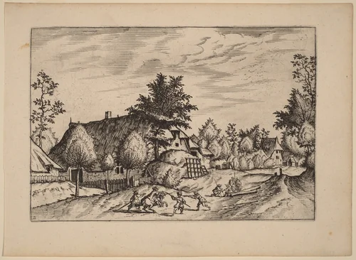 Village Street by Johannes van Doetechum; Lucas van Doetechum; Master of the Small Landscapes, print, 1676