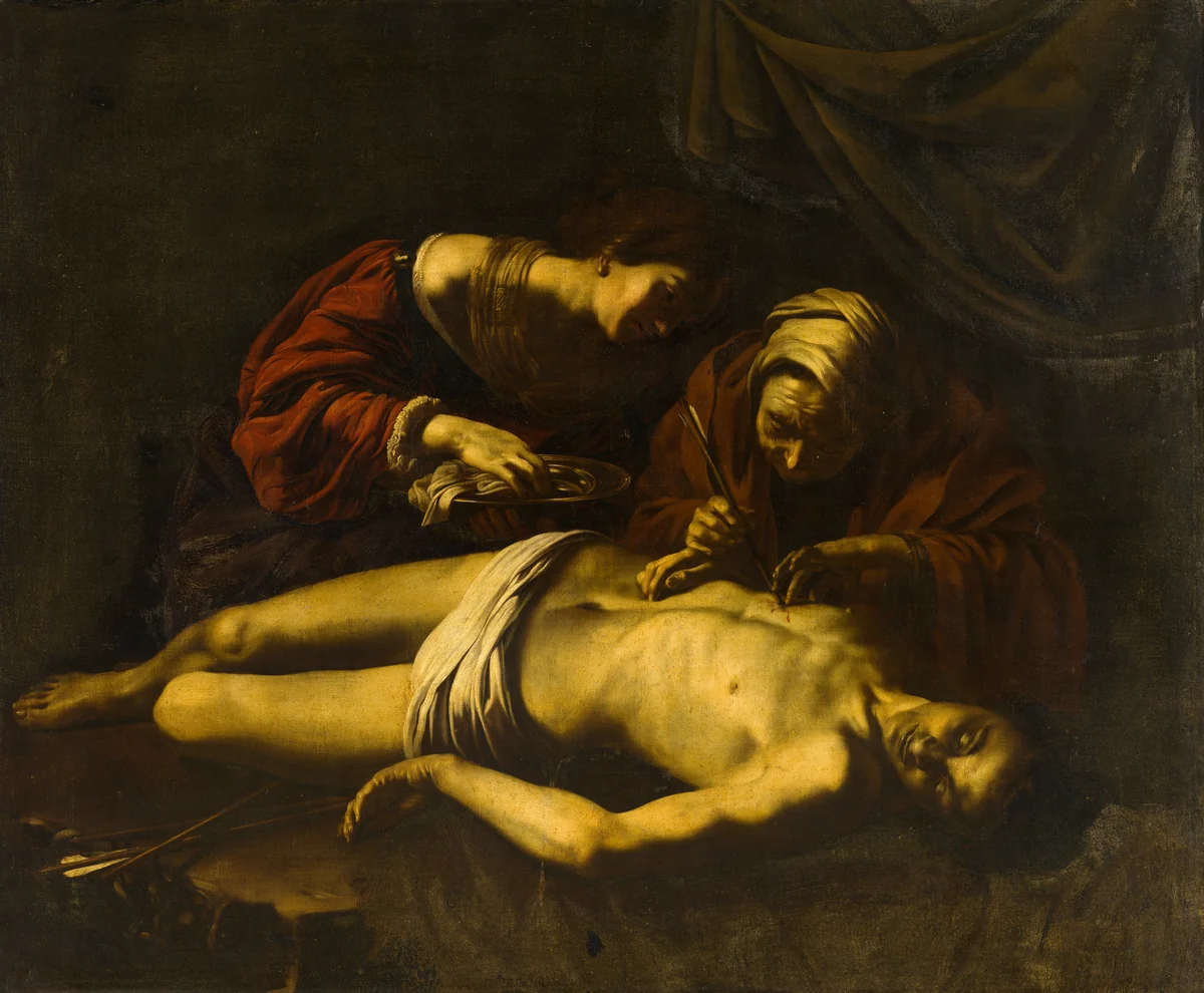 St Sebastian Tended by St Irene by Nicolas Regnier, painting