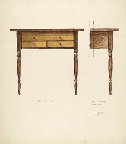 Bishop Hill: Table by Roberta Elvis, index of american design, 1936