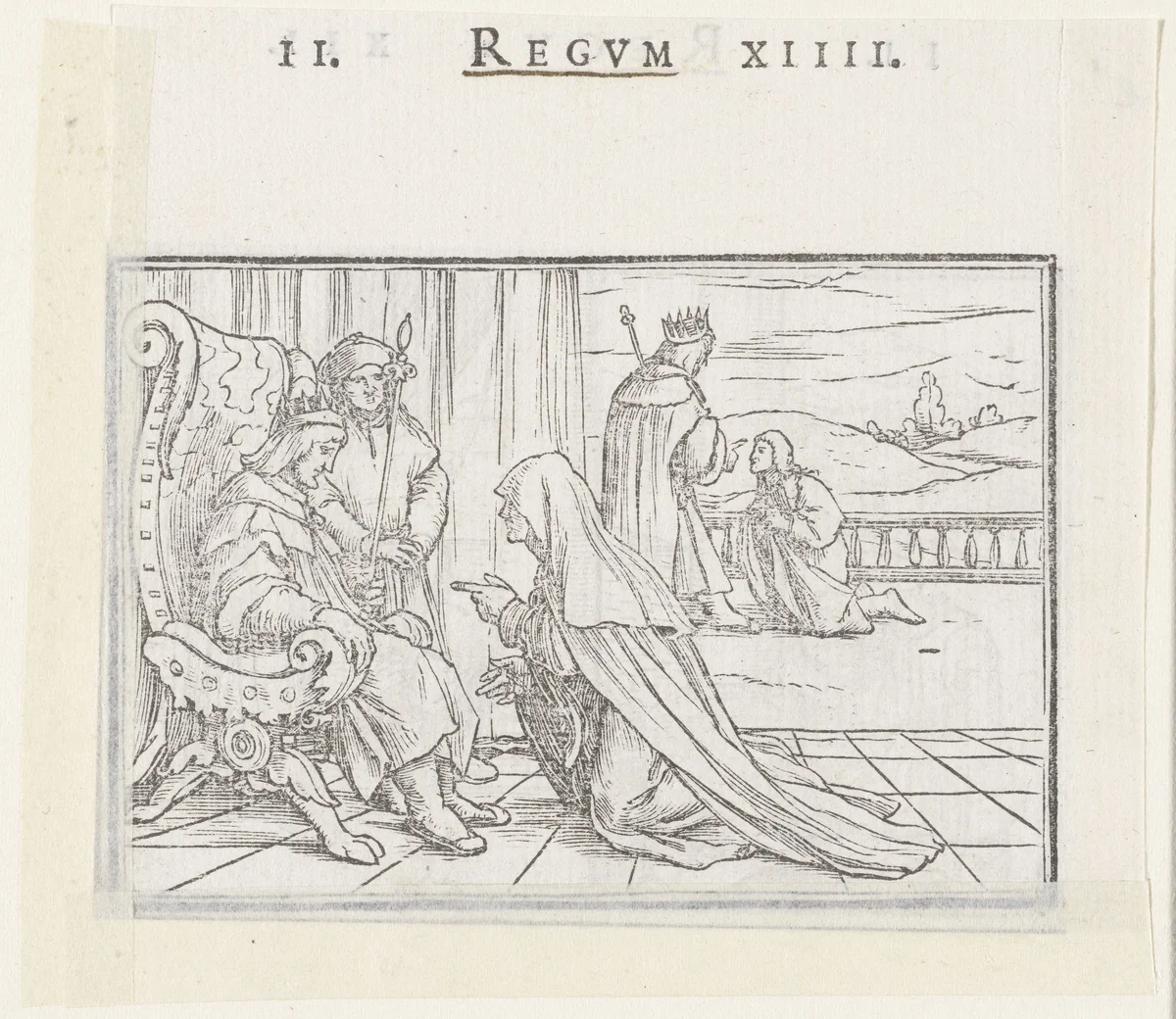 Wijze vrouw uit Tekoa in gesprek met David by Hans Holbein, print, 1538