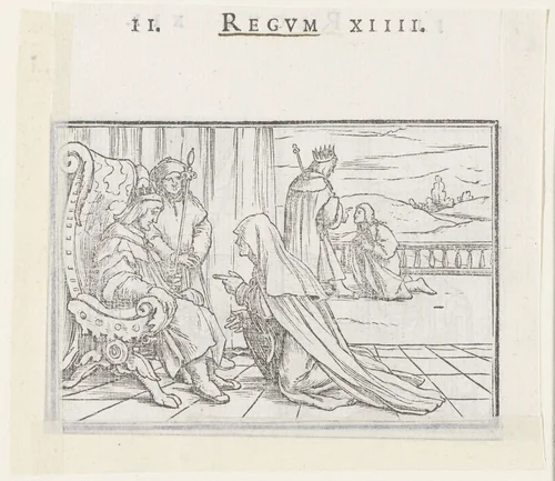 Wijze vrouw uit Tekoa in gesprek met David by Hans Holbein, print, 1538