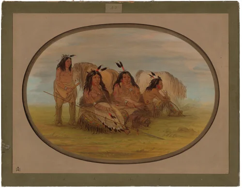 Camanchee Chief with Three Warriors by George Catlin, painting, 1861-1869