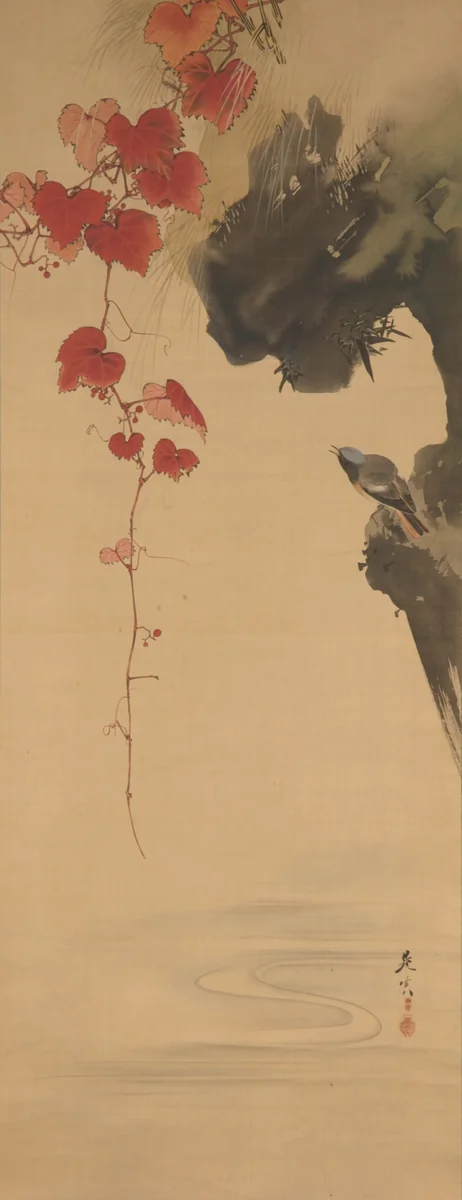 Leaves and Bird by Shibata Zeshin (柴田是真), painting, 1807-1891