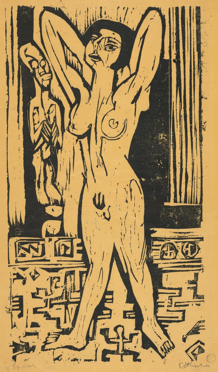 Naked Girl on a Carpet (Nacktes Mädchen auf Teppich) by Ernst Ludwig Kirchner, print, 1924