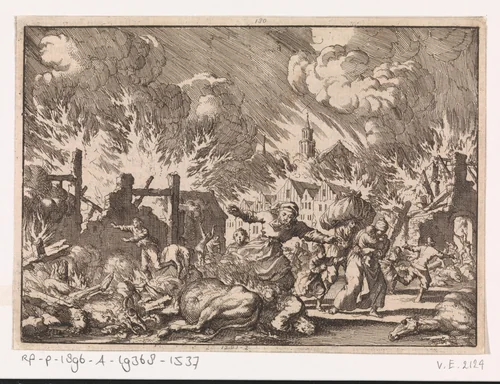 Brand van Trondheim, 1681 by Jan Luyken, print, 1698