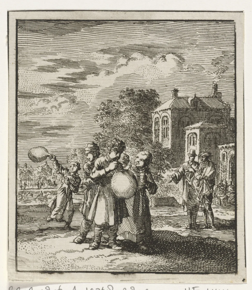 Kinderen spelend met een varkensblaas by Jan Luyken, print, 1712