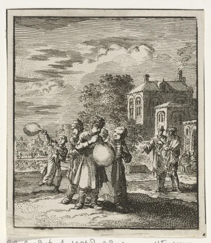 Kinderen spelend met een varkensblaas by Jan Luyken, print, 1712