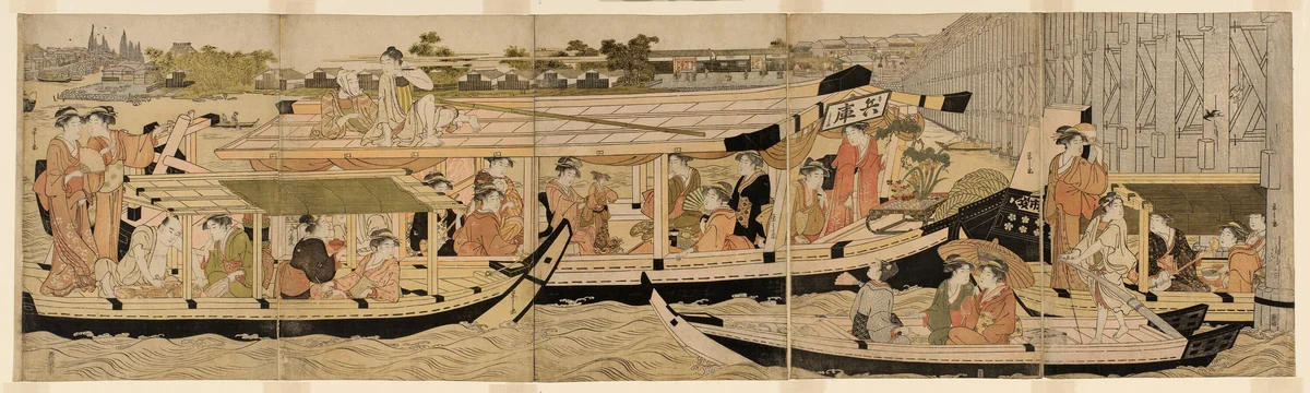 Pleasure Boats on the Sumida River by Chobunsai Eishi, print, 1787-1797