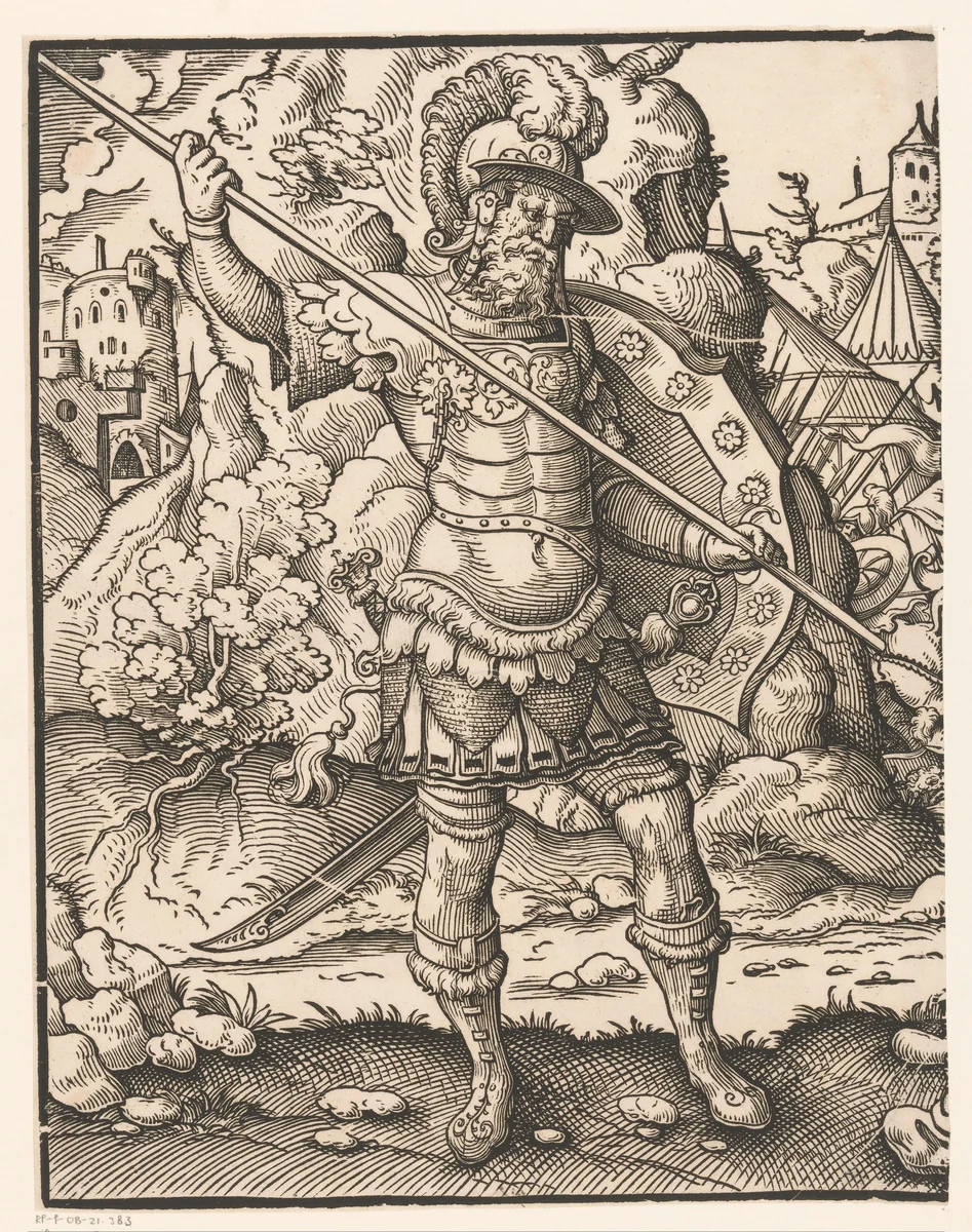 David en Goliath (linkerhelft) by anonymous, print, 1549-1591
