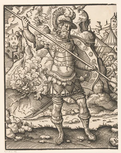 David en Goliath (linkerhelft) by anonymous, print, 1549-1591
