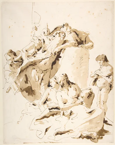 Scherzo di Fantasia: Standing Warrior and King with Five Attendants by Giovanni Battista Tiepolo, drawing, 1696-1770