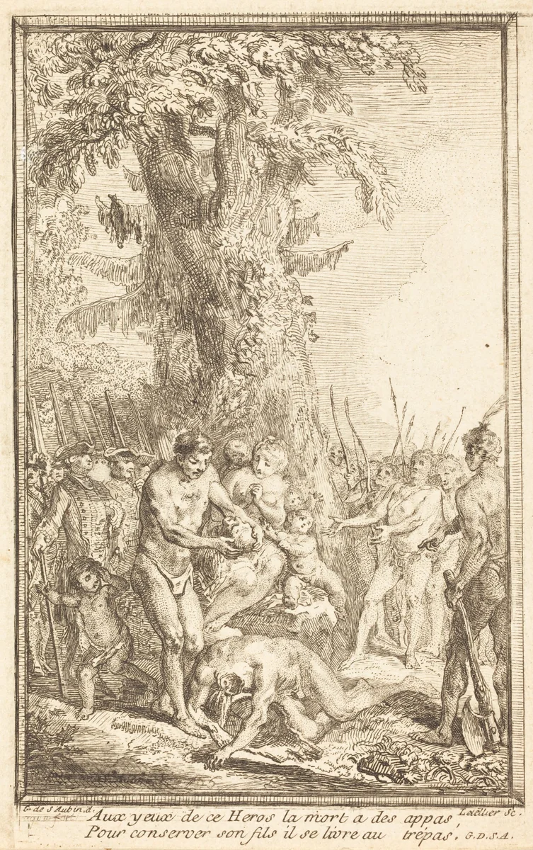 Heroic Act of a Father Who Sacrifices for His Son (Trait heroique d'un pere qui se sacrifie pour son fils) by Gabriel de Saint-Aubin
Charles Francois Le Tellier, print, 1767