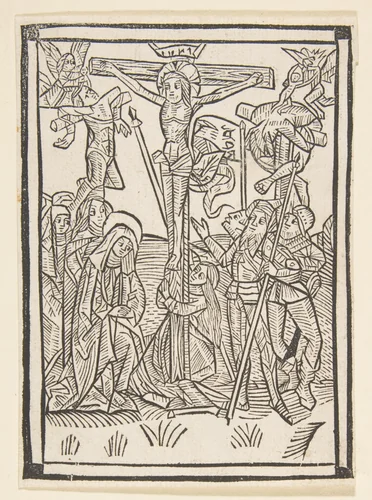 The Crucifixion, frontispiece to Postilla Guillermi by anonymous, print, 1491